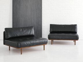 Black Leather Lounge Sofa Unit